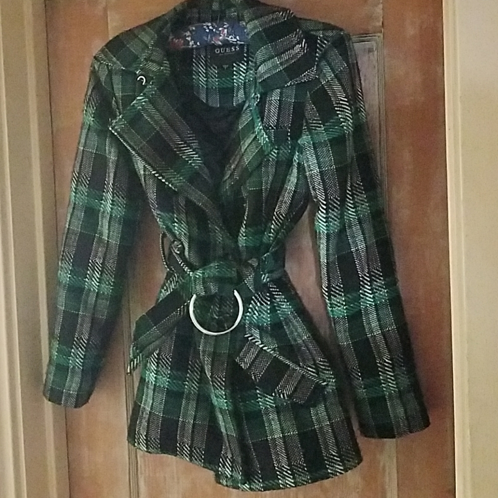 Guess plaid peacoat green black and chic